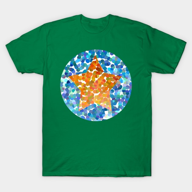 Gold Dotty Star on Blue T-Shirt by ellenhenryart